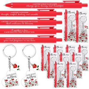Motiskyy 36 Sets Happy Mother's Day Rose Gifts bulk Red Ballpoint Pens Heart Rose Christian Keychain with Bless Card Bag Positive Affirmative Appreciation Gift for Mom Women Birthday Office Supplies