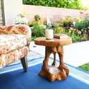 WELLAND Live Edge Natural Teak End Table 16" L x 17" W x 18" H, Rustic Side Table, Small Accent Table, Plant Stand for Living Room, Bedroom, Home Office