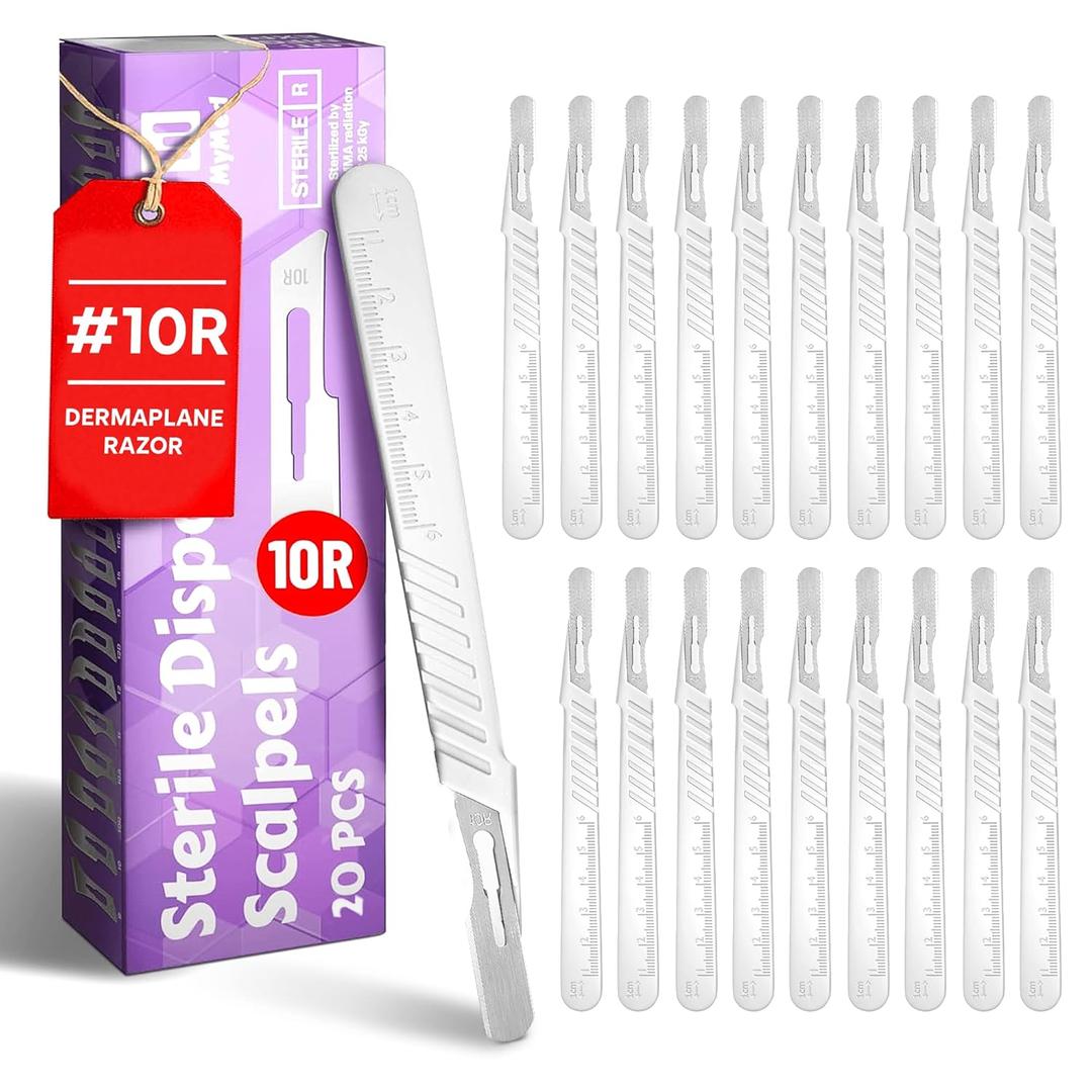 Pack of 20 Dermaplane Razor for Women Face Disposable 10R Blades Dermaplaning Scalpels - Size 10R Scalpel Blades, Scalpel for Dermaplaning Tool 10R Scalpel Disposable Scalpels