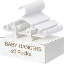 Nursery Baby Hangers with Clips, 20 Newborn Kids Plastic Clothes Hangers for Toddler Pants  with 40 Clips for Children's Clothes Packs(White,60 Packs) (60, White)
