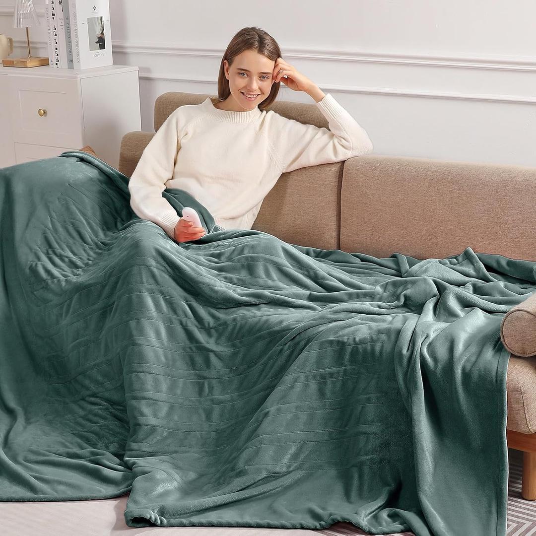 Electric Blanket Full Size Heated Blanket 72"x84" Soft Flannel Heating Blanket with 5 Heating Levels & 10 Hours Auto Off, Warm Gifts for Grandma & Grandpa & Seniors Green