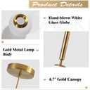 KCO Lighting Modern Globe Pendant Lights Kitchen Island Lighting White and Gold Pendant Light Single Pendant Lighting Frosted Glass Hanging Light Brass Vintage Ceiling Light Fixture