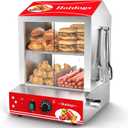 Hot Dog Steamer, 28.5QT 2-Tier Commercial Hot Dog Machine with Bun Warmer, 86F~185F Adjustable, 175 Hot Dogs & 40 Buns, Stainless Steel Hot Dog Bun Warmer with Tempered Glass Slide Doors