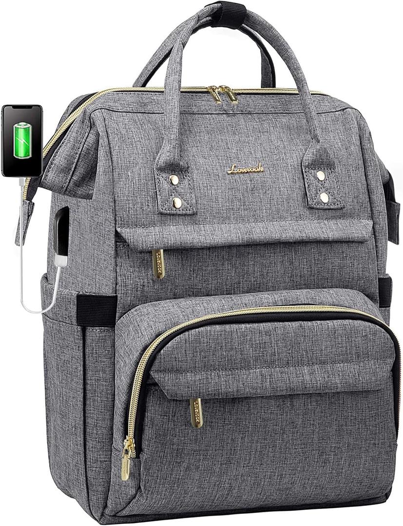 LOVEVOOK Laptop Backpack Women, 15.6 Inch Work Backpack Woman for Teacher Nurse Bags, Computer College Backpack Purse, Waterproof Anti-theft Travel Back Pack with USB Charging Port, Grey