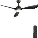 56'' Ceiling Fan with Lights - Modern 3 Blades Black Ceiling Fan with Remote, Quiet DC Motor Indoor/Outdoor Ceiling Fans for Patio, Living Room