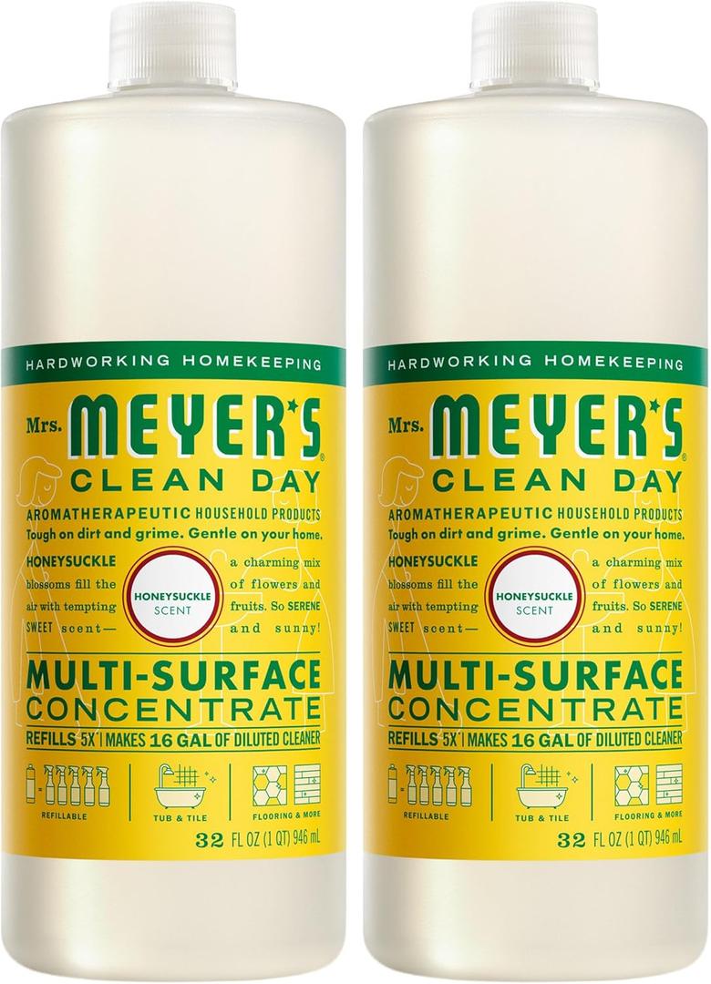 MRS. MEYER'S CLEAN DAY Multi-Surface Everyday Concentrate, Honeysuckle Scent, 32 Fl Oz Bottle - 2 Pack