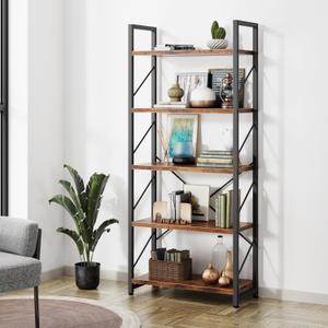 Shintenchi Bookshelf, 5 Tier Bookshelf, Tall Bookcase Shelf for CDs/Movies/Books, Home Office Bookcase Shelf Storage Organizer, Modern Book Shelf for Bedroom/Living Room/Home Office, Rustic Brown Shintenchi Bookshelf, 5 Tier Bookshelf, Tall Bookcase Shelf for CDs/Movies/Books, Home Office Bookcase Shelf Storage Organizer, Modern Book Shelf for Bedroom/Living Room/Home Office, Rustic Brown