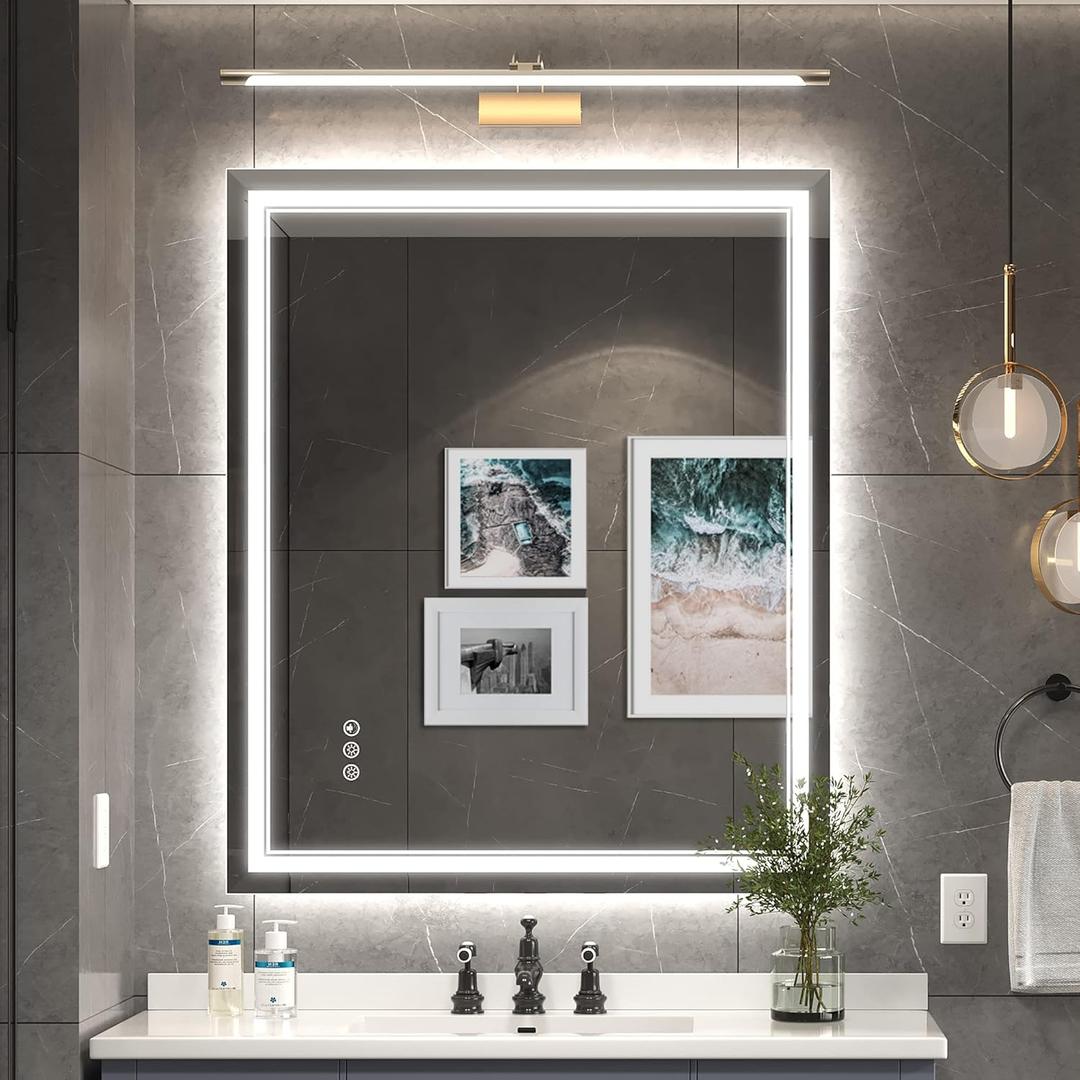 30x36 Inch Led Mirror for Bathroom with Front Light and Backlit, Bathroom Mirror with Led Lights, Vanity Mirror with Lights for Wall, Anti-Fog, Dimmable, Memory Function, Tempered Glass