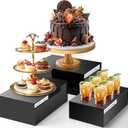 3 Pack Extra Large Acrylic Buffet Risers - 15, 14, 13 Black Display Stands with Hollow Bottoms, Cube Riser Boxes Nesting for Dessert Food Catering Buffet Display Party Supplies
