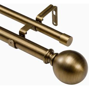 Brass Double Curtain Rods, Heavy Duty Decorative Drapery Rod 36-72 Inches, Telescoping Drapery Rod with Twisted Cage Finials