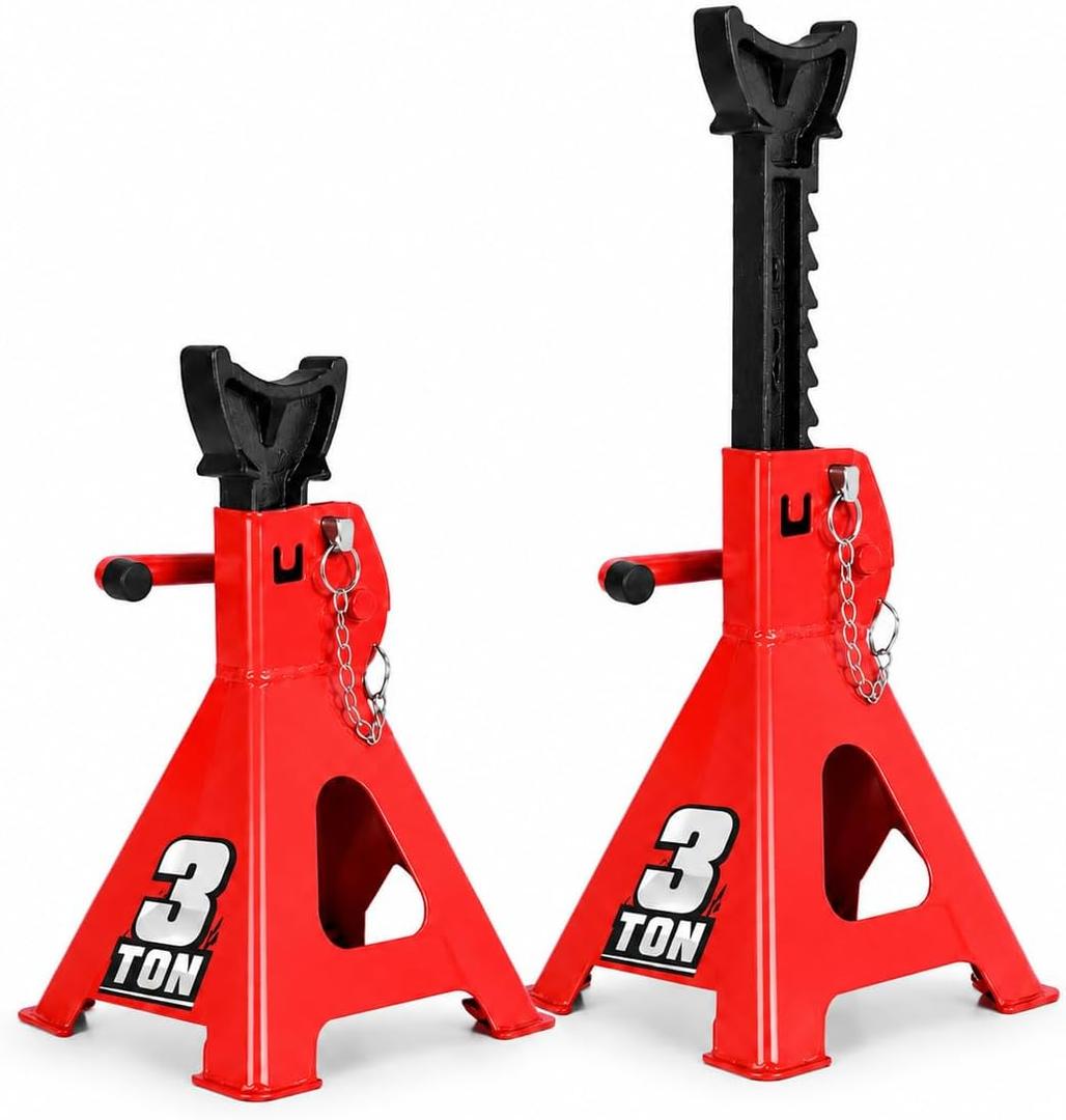Car Jack Stands 3 Ton (6,000 LBs) Capacity, Adjustable Height and Double Locking, Extra Reinforced Car Lifting Stand, 2 Pack(Red)