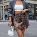 Women's Satin Mini Skirt Leopard Print High Waist Elastic Y2k Cute Silk Short Skirts for Women (M)
