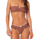 Women Floral Bandeau Bikini Set O Ring Tie Back Strapless 2 Piece Swimsuit Cheeky Thong Batching Suit, M
