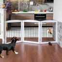ZJSF Freestanding Dog Fence Indoor, Foldable Dog Gate for Doorways, Stairs or Hallways, Sturdy Wood Extra Wide Pet Gate with Support Feet for The House, White, 24 "Height-3 Panels