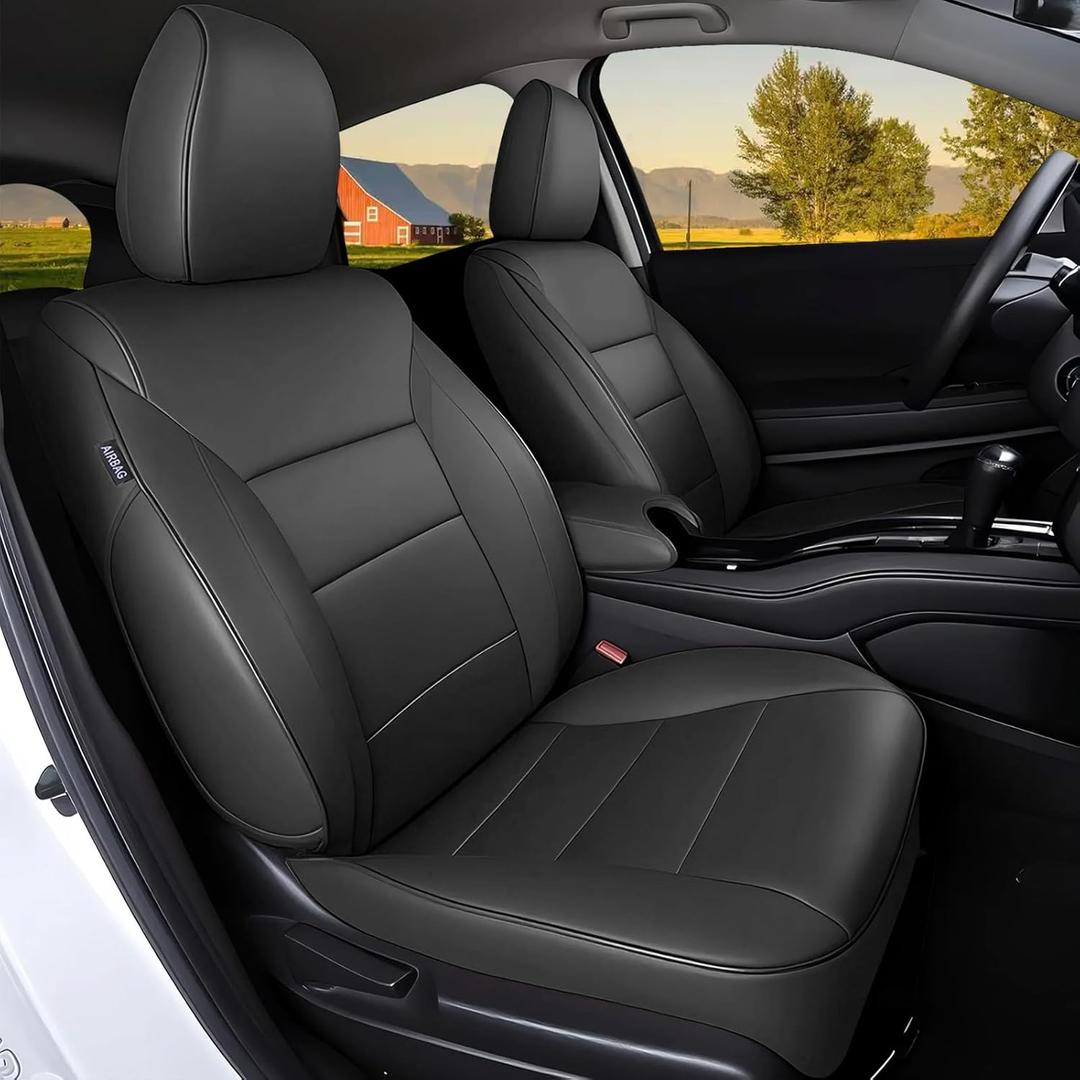 HKZ Fundas de asiento HRV de cuero de ajuste personalizado para Honda HR-V, juego completo, impermeables, compatibles con bolsa de aire, fcil instalacin (negro, 2016-2018 EX, EX-L y 2016-2022 LX)