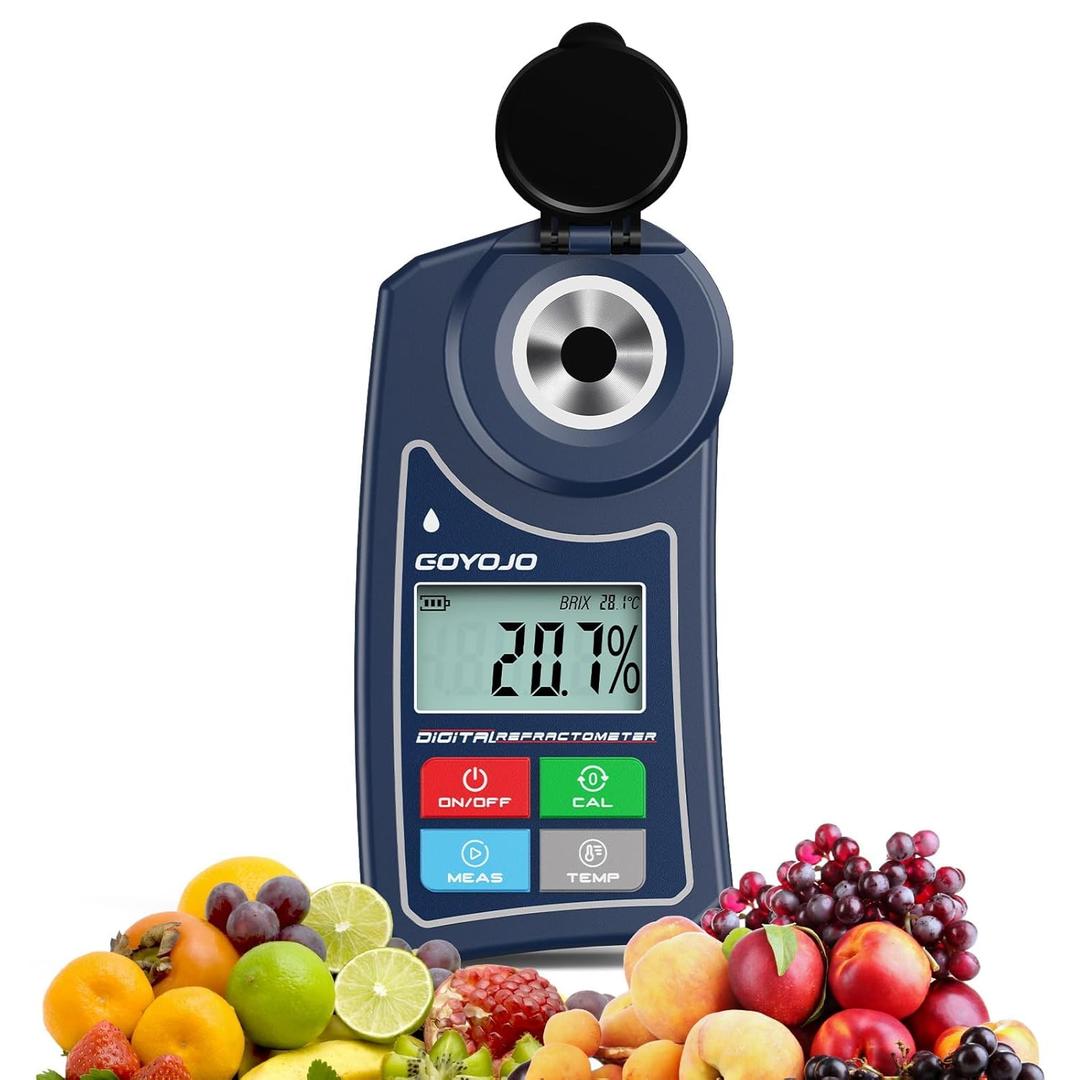 Digital Brix Refractometer GOYOJO Brix Meter Lab Refractometer 0.5 Brix/1 Accuracy, 0-55% Range with ATC for Fruits Juices, Beer, Wine, Coffee &Mor Liquid Sugar Content Test