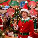 AWATIN 12 Pcs Christmas Hanging Paper Lanterns, 12 Inch Party Decorations Santa Hat 3D Snowman Reindeer Holiday Xmas Ornaments Home Winter Birthday Party Supplies