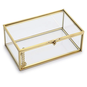 Hipiwe Vintage Glass Keepsake Box, Rectangle Jewelry Display Organize Vanity Lidded Box Home Decor Accent Decorative Box for Storage Trinket Rings Bracelet