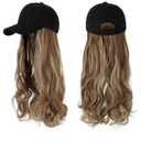 Wig Cap Long Wavy Synthetic Wig Baseball Cap with Hair extensions Hat Wigs Bone Natural Black Connect Wig Adjustable for women Hair Extension Cap(1)