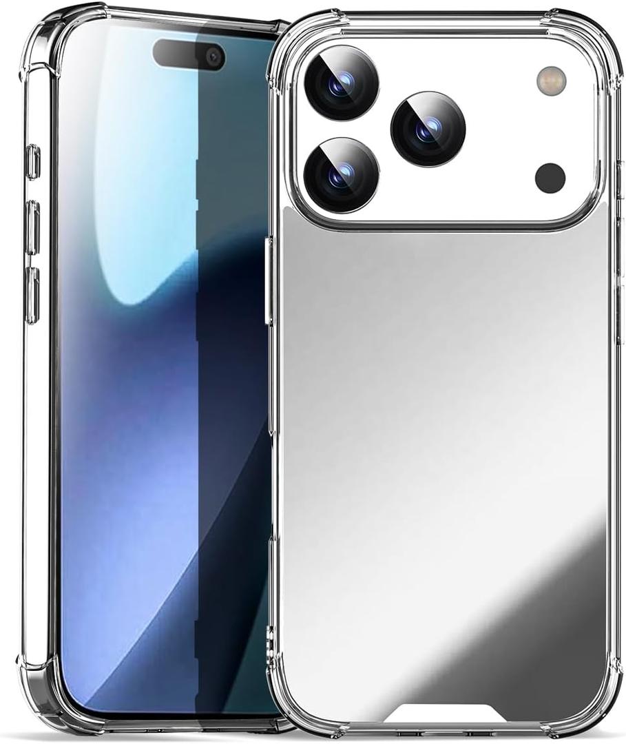 AICase Mirror Case Compatible with iPhone 17 Pro for Girls Women Makeup, Cute Glossy Hard Mirror Back+Clear Soft TPU Bumper Slim Fit Anti-Drop Shockproof Protective Phone Cover
