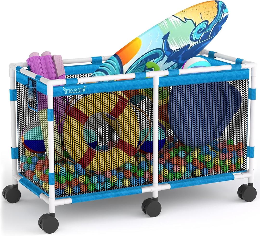 Pool Storage Bin - 235 Gallon 69" L Extra Large Pool Float Storage Organizer with Heavy Duty Tear & Sunlight Resistant Nylon Mesh, 360 Rolling Pool cart for Noodles, Toys, Floats, Balls