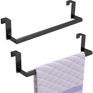STWWO Over the Door Towel Rack, Kitchen Towel Holder Over Cabinet Door Towel Bar Stainless Steel for Cupboard for Kitchen Dish Towel Holder Hanger, 2 Pack (Black)
