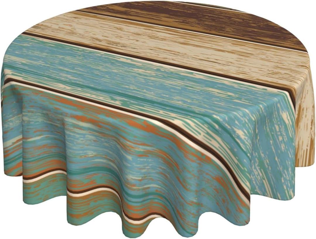Wooden Rustic Tablecloth Round Farmhouse Turquoise Table Cloths Washable Rustic Table Cover for Decoration Kitchen Dining Room 60x90 Inch (Black1)