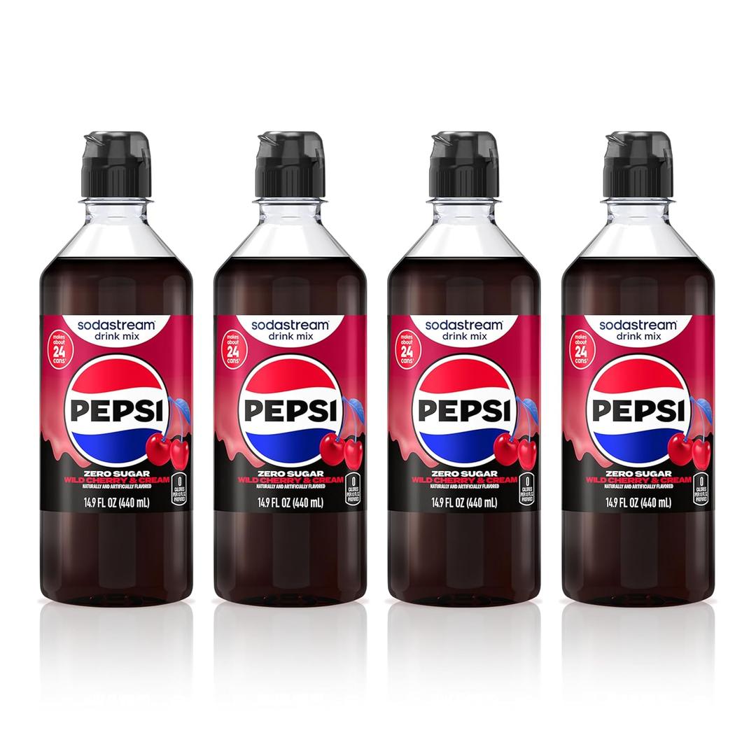 SodaStream Zero Wild Cherry Pepsi & Cream, New Pour Bottle 440ml, (Pack of 4) (EXP 01/18/27)
