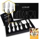 Lunar 6-Piece Cheese Knife Set - Premium Stainless Steel Cheese Knives Collection - Charcuterie Board Accessories Gift Ready w/ 15 Festive Recipes