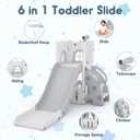 LulliSpace 6 in 1 Toddler Slide,Kids Playset for Toddlers Indoor Outdoor, Baby Slide with Basketball Hoop, Telescope & Storage Space,Non-Slip Steps for Great Gift