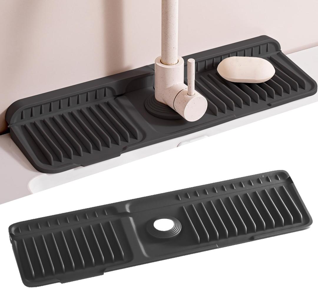 SOCORIA Faucet Mat for Kitchen Sink, 2025 New Silicone Sink Splash Guard, 7Slope Fast Self-draining, Fast Drying Tidy Faucet Mat Splash Guard (17.7x5.6 inches, Black)