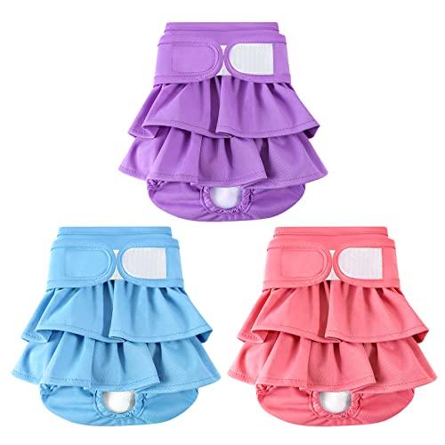 Reusable Dog Diapers Female 3 Pack Washable Premium Highly Absorbent Doggie Diapers, Flexible Puppy Diapers, Durable Leak-Proof Dog Diapers for Period Heat Incontinence Puppy Training, S