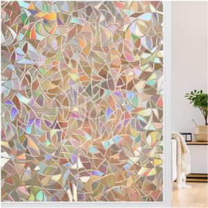 LUTE Window Privacy Film, Rainbow Window Film, 3D Decorative Stained Glass Cling, Non-Adhesive Vinyl Static Cling Removable Glass Sticker, Sun UV Blocking Covering for Home, Brown, 17.5 x 78.7 inches