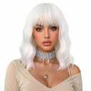 eNilecor White Wig,Short Bob Wig for Women, Curly Wavy Colored Wigs with Air Bangs, 14" Natural Looking Heat Resistant Synthetic Hiar Replacement Wigs for Party, Cosplay, Fun, Daily Wear