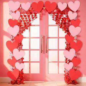 27 Pcs Valentines Day Door Decoration Red Heart Shape Tinsel Foil Fringe Love Cutouts Heart Streamers Mesh Entryway Hanging Decor for Valentines Anniversary Proposal Wedding Party