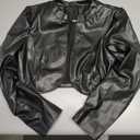 Allegra K Faux Leather Jacket for Women's Open Front Long Sleeve PU Cropped Leather Jacket Coat (Medium)