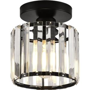 Semi Flush Mount Ceiling Light, Crystal Ceiling Light Black Crystal Chandelier for Kitchen Hallway Entrance Balcony Dining Rooms Living Rooms