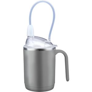 Multifunctional Adult Sippy Cup for Elderly Spill Proof - Easy to Grasp Handles, Precise Liquid Control- 15oz Stainless Steel Sippy Cup with Straw, No Spill Cups for Elderly, Seniors (Grey) (Gray)