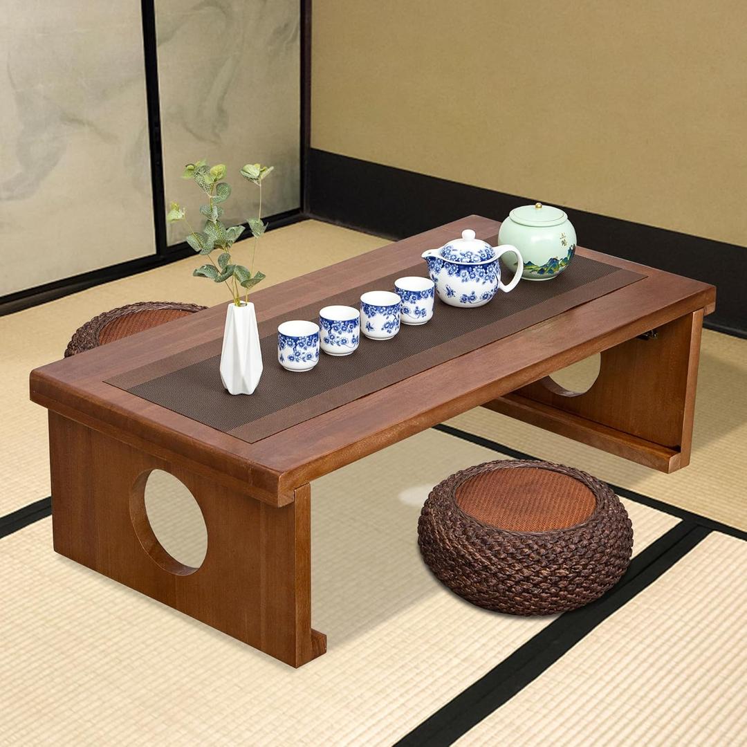 Foldable Japanese Coffee TableFolding Japanese Floor TableNatural Brown Coffee Table, Minimalist Tatami Table, Suitable for Living Room,Dining Room, Etc. (Natural Brown, 39.4x19.7x11.8)