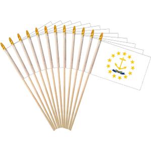 Rhode Island State Handheld Stick Flag 4x6 Inch 12 Pack Small Mini RI Flag On Wooden Stick For Patriotic Festival Events Party Decoration(RI, 4X6 In)