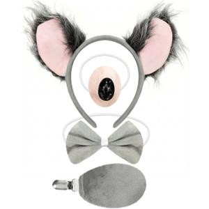 Koala Costume Set, Koala Ears Headband, Tail, Nose and Bows Tie for Women, Koala Cosplay Set Animal Costume
