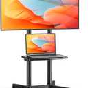 Rolling TV Stand with Upgraded Wheels for 32-75 Inch TVs, Height Adjustable Mobile TV Stand with Laptop Shelf, Mobile TV Cart with Heavy Duty Structure up to 88lbs for Living Room (Black)