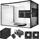 Airbrush Spray Booth with Dual Exhaust Fans,Portable Airbrush Paint Booth for Airbrushing,2 Round Led Lights with 360 Coverage,Turntable and Extension Hose,Hobby Spray Booth Kit for Painting Model