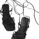 GORGLITTER Women's Summer Strappy Beach Sandals For Women 2025 Leather Lace Up Shoes (41, Black)