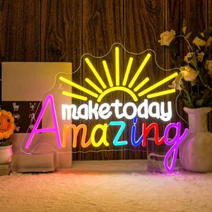 Horseneon Make Today Amazing Neon Sign Colorful Sun LED Light Neon Signs Wall Decor for Classroom, Library, Study Room & Bedroom, USB-Powered with Adjustable Brightness