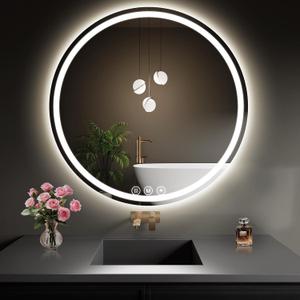LED Bathroom Mirror 32 Inch Round Bathroom Mirror with Lights, Circle Wall Mirror with 3 Colors Brightness, Anti-Fog for Bathroom Vanity, Entryway Living Room