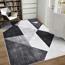 3x5 Area Rug Bedroom, Black Grey White Modern Geometry Area Rugs, Soft Machine Washable Contemporary Floor Carpet for Indoor, Non-Slip Square Low Pile Area Mat for Office Kitchen Decor