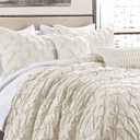 Lush Decor Ravello Pintuck Comforter Set - Luxe 5 Piece Textured Bedding Set - Traditional Glam & Farmhouse Inspired Bedroom Decor - Full/ Queen, Ivory