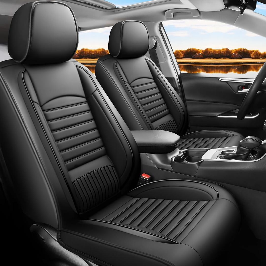 Fit RAV4 Car Seat Covers Set for Toyota RAV4 2019-2024 2025 2026 Hybrid SE/XSE/LE/XLE/XLE Premium/Limited Automotive Cushion Protector Replacement, Waterproof Faux Leather(Full Set,Black)