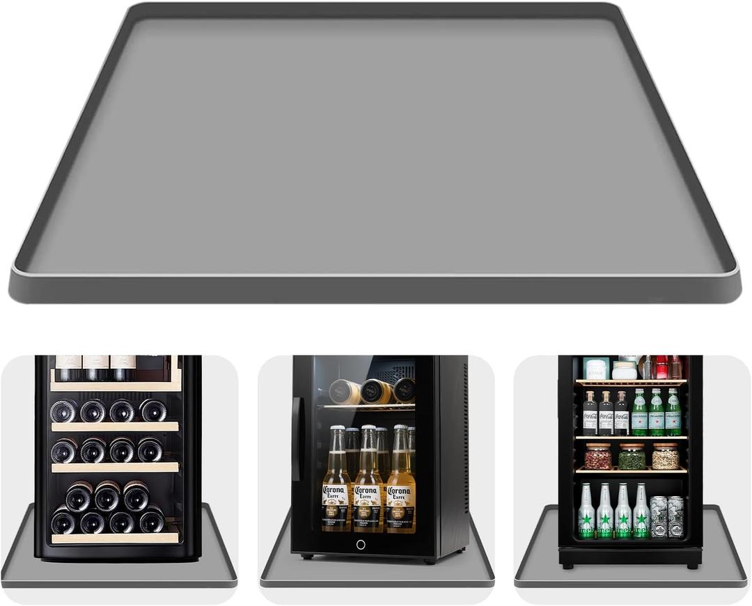 Mini Fridge Silicone Mat 23.6''x23.6''x0.78'' Non-Slip Leak-Proof Under Refrigerator Drip Tray, Ideal for Refrigerators,Portable AC Pan, Ice Maker, Wine Coolers, and Dishwashers -Grey